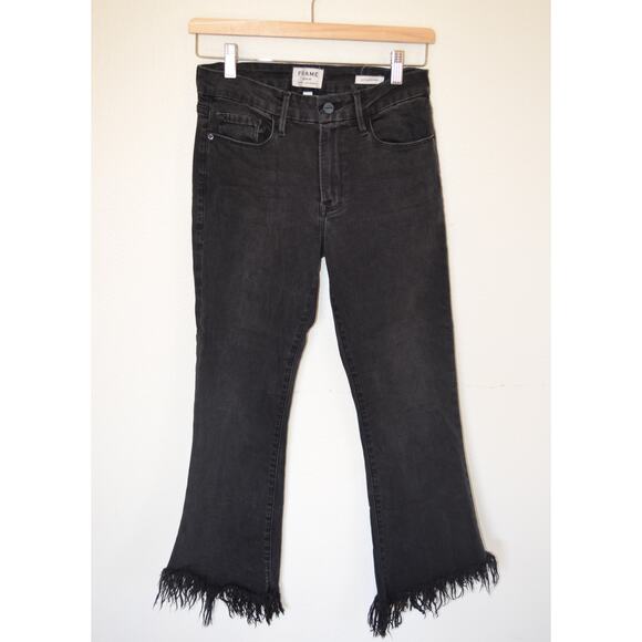 Frame Le Crop Mini Boot Jeans Faded Black Frayed Hem Size 27 - Picture 2 of 7
